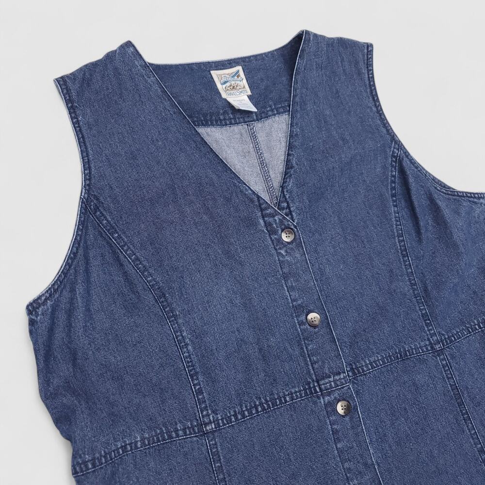VTG Travelsmith Denim Maxi Dress Womens 16 Blue Dark Wash Button Up Sleeveless - Picture 9 of 11
